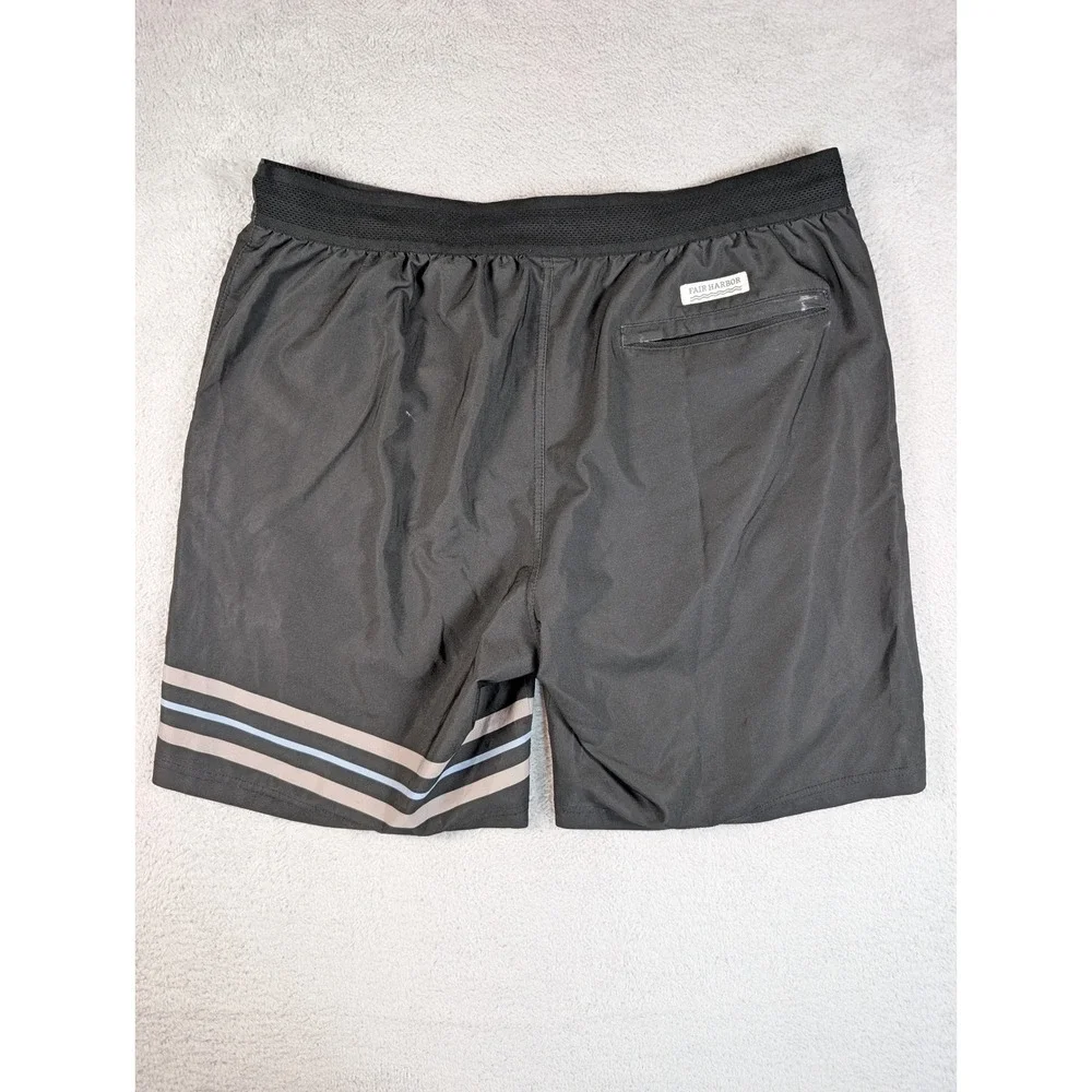 Fair Harbor Mens Board Shorts XL Black Striped Swim Trunks Recycled Mesh Lined